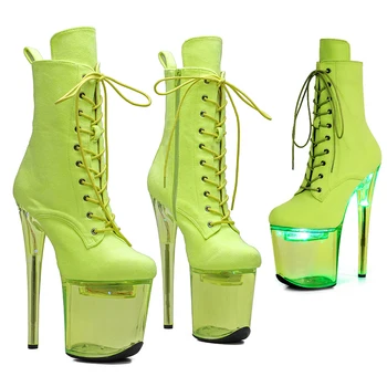 Женская Обувь Leecabe 20 см/8 дюймов со светодиодной подсветкой, светящиеся ботинки на платформе, ботинки для танцев на шесте на высоком каблуке