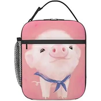 Милый Розовый Ланч-бокс с поросенком, Изолированные сумки для ланча, сумка-холодильник на молнии, сумка-тоут для подростков, девочек, мальчиков, Мужчин, женщин, офиса, пикника