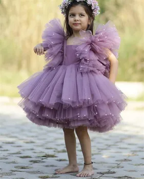Платье ручной работы для маленьких девочек Платье Принцессы на День Рождения С Жемчугом Многоуровневое платье-пачка Рождественский подарок для девочек