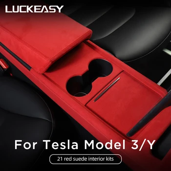 Для Tesla Model 3 Модель Y 2023 Замшевое Рулевое Колесо Центральная Панель Управления Декоративный Подлокотник Коробка model3 Внутренняя Защитная Крышка
