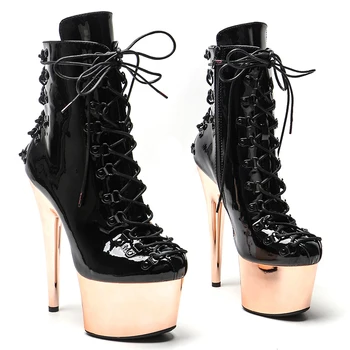 Leecabe 17 см/7 дюймов Лакированные туфли для танцев на шесте из искусственной кожи на платформе и высоком каблуке