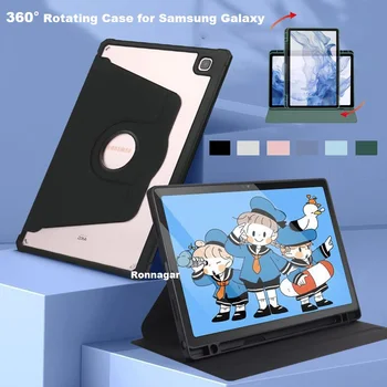 С держателем карандаша Чехол для Samsung Galaxy Tab S9 Plus S8 Plus Case 2023 Tab S9 S8 S7 FE/S7 Plus 12,4-дюймовая Вращающаяся на 360 ° Подставка