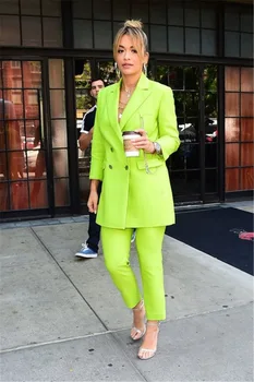 Ярко-зеленые женские модные Офисные костюмы, Повседневная Элегантная куртка, Брюки на заказ, Рабочая одежда, Большие размеры, Женские костюмы, костюм