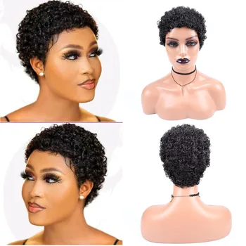 Короткие Афро Вьющиеся парики из синтетических волос для чернокожих женщин, короткие прически, парики в стиле Пикси с тонкими волосами, черно-коричневые Парики из светлых волос