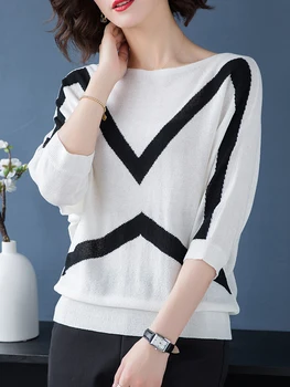 Топы-свитера, весенне-летняя Корейская модная Женская одежда, Пуловер с коротким рукавом, Женские свитера Pull Femme