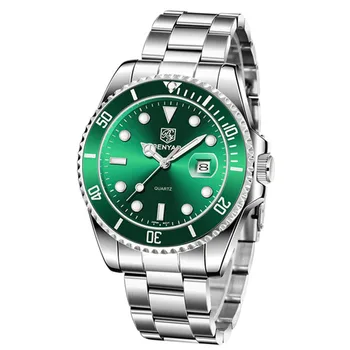 Мужские часы Benyar, кварцевые часы, модные Водонепроницаемые Светящиеся зеленые часы со стальным ремешком Water Ghost, мужские часы