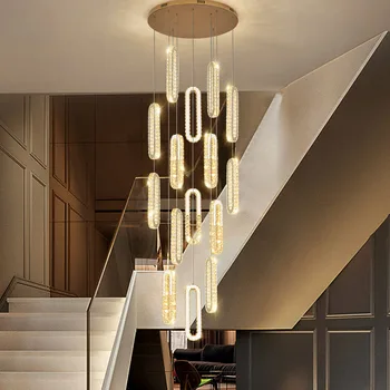 Люстры Освещают Современные кольца с кристаллами LED для лестницы, гостиной, Роскошные Подвесные светильники Cristal Long Lighting для помещений