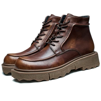 Мужские зимние кожаные ботинки на толстой подошве в американском стиле, Модная Мужская Современная обувь высокого класса на шнуровке US 6-10