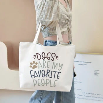 Собаки-мои любимые люди, сумка-тоут, Женские сумки для покупок в стиле Харадзюку, Холщовая многоразовая сумка для одежды с принтом
