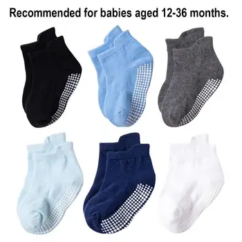 12 пар детских нескользящих хлопчатобумажных носков до щиколотки с ручками для малышей, мальчиков и девочек, противоскользящий носок