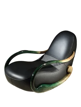Современное роскошное кресло для отдыха из массива дерева и натуральной кожи для гостиной Арт Диван-качалка для одного человека Кресло для отдыха Арт