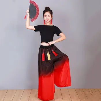 Новая классическая танцевальная одежда для женщин, профессиональная одежда для выступлений на сцене, Брюки с градиентом, Повседневная одежда в китайском стиле