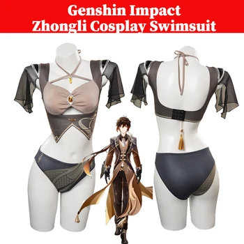 Игровой женский костюм для косплея Genshin Impact Zhongli, купальники, Наряды для девочек, летнее пляжное бикини, маскировочный костюм для вечеринки на Хэллоуин
