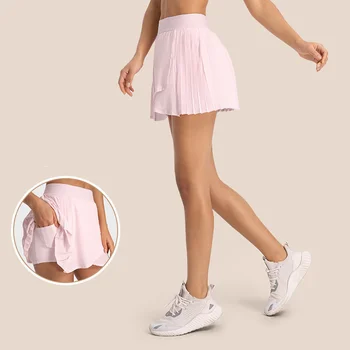 Новая модная плиссированная юбка Luxtre для йоги с перекрестной передней частью, Теннисная юбка с водяным охлаждением, крутая спортивная юбка из трех частей