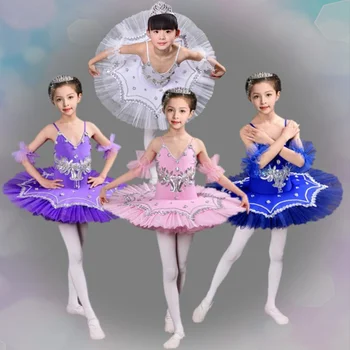 Балетное платье-пачка, Гимнастическое трико для девочек, Детское Балетное шифоновое трико с коротким рукавом и бантом