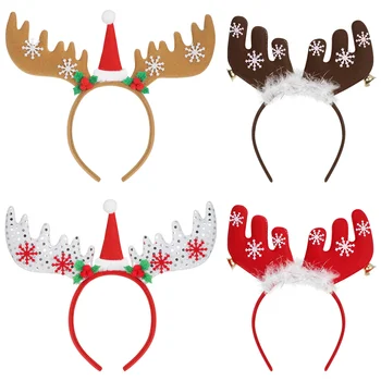 Повязка на голову с оленями, колокольчики, Рождественский аксессуар для волос, Регулируемый обруч для ушей, повязки на голову