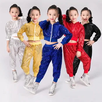 Новый Детский костюм для джазовых танцев с блестками, одежда для сцены в стиле хип-хоп, Танцевальные костюмы, Одежда для джазовых танцев, Детская одежда