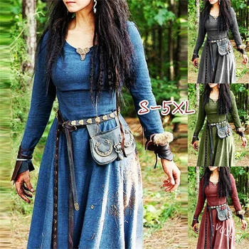 Средневековое платье, Женское Макси-платье с длинным рукавом, Винтажное сказочное эльфийское платье, Ренессансная Кельтская одежда викингов, Готическая одежда, фантазийное бальное платье