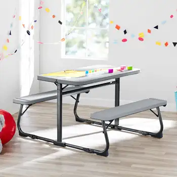 Детский столик для занятий с серой текстурной поверхностью, сталь и пластик, 33,11 