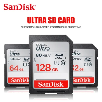 SD-карта SanDisk Ultra 32 ГБ SDHC 64 ГБ 128 ГБ SDXC Class 10 U1 Флэш-карта памяти со скоростью до 80 М/с Для Зеркальной камеры, Снимающей видео в формате 4k