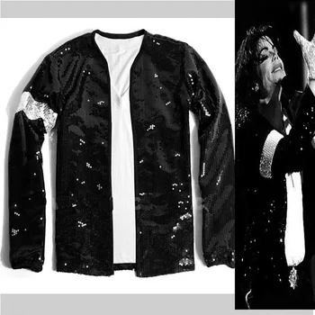 Секвайсы Classci MJ Майкла Джексона, Черная блестящая куртка, Перчатка ручной работы 1980-х годов