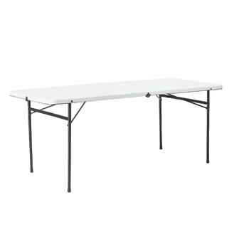 6-футовый двухстворчатый пластиковый складной стол, Классический белый Стол для работы в помещении и на открытом воздухе, Встроенная ручка для переноски для удобства транспортировки