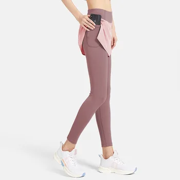 Женские спортивные штаны для йоги с двойным Боковым карманом, Высокая талия, обтягивающие бедра, Хлопковые Бесшовные Леггинсы Для тренировок, Быстросохнущие брюки для фитнеса