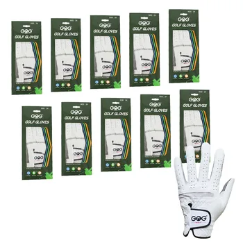 Мужские перчатки для гольфа 10 шт., надеваемые на левую руку Кожаные нескользящие дышащие прочные белые фирменные перчатки для гольфа Оптом