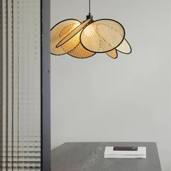 Винтажная люстра из ротанга, тканый светильник для гостиной, столовой, балкона, освещения бара на крыльце, креативная японская бамбуковая люстра