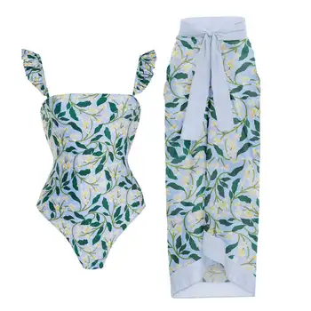 2023 Новый флисовый женский ретро-купальник, цельный купальник, французская винтажная пляжная юбка, прикрывающая и демонстрирующая тонкий