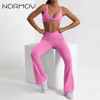 NORMOV, сексуальный комплект для йоги, Однотонные комплекты для спортзала для женщин, Спортивный комплект с высокой талией, поднимающий ягодицы, спортивный костюм, Женский Спортивный костюм