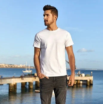 V8316- Мужская футболка с короткими рукавами; летняя мужская приталенная мужская белая футболка с круглым вырезом; однотонная рубашка с низом