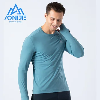 AONIJIE FM5127 Мужская быстросохнущая футболка для бега, Рубашки с длинными рукавами и отверстием для пальца, Весна-Осень, Для тренировочного марафона