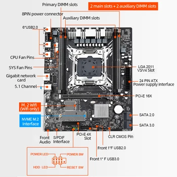 Материнская плата компьютера X99M-G 4 DDR4 Основная плата ПК Память 128 ГБ Гигабитная сетевая карта Поддержка LGA2011-3 V3/V4 M.2 WIFI Интерфейс SATA2.0 3,0