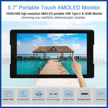 Новый 5,7-дюймовый Монитор с OLED-дисплеем AMOLED 1920*1080 1080P, Емкостный сенсорный экран PocketLCD, Совместимый с HDMI, USB Type-C