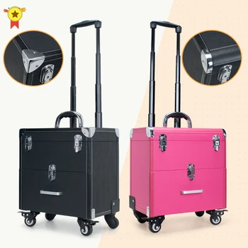Новая тележка для багажа, большая многослойная косметичка для макияжа, вместительный чемодан для маникюра, косметичка, многофункциональный багаж на колесиках