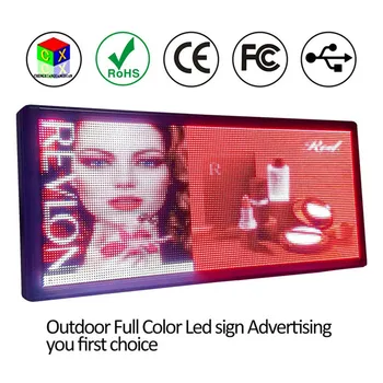 Полноцветная светодиодная вывеска 84x45 см с прокруткой текста, светодиодный рекламный экран с датчиком температуры