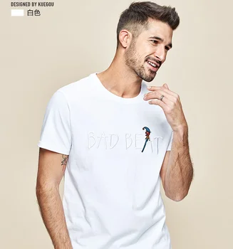 W4449- Мужская футболка с коротким рукавом, мужская хлопчатобумажная футболка с круглым вырезом и буквенной вышивкой на половине рукава.