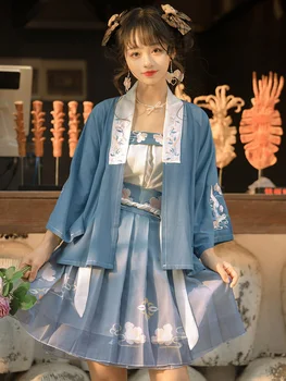Летняя Новая Тонкая солнцезащитная рубашка в китайском стиле Улучшенная Hanfu Song Dynasty Короткий Женский костюм из 3 предметов