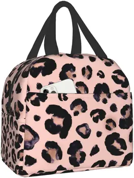 Сумка для ланча для женщин с леопардовым принтом в виде Гепарда, Розовая Изолированная коробка для ланча, сумка-холодильник для взрослых, детей, работы, офиса, школы, Пикника, Многоразового использования