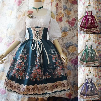Wepbel Винтажное платье в стиле Лолиты с цветочным принтом, корсет-пачка Принцессы с высокой талией, женские платья в придворном стиле