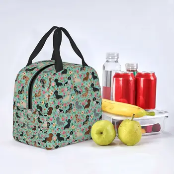 Сумка для ланча для Мужчин и женщин с изображением Таксы, Винтажных цветов, термоохладитель для собак, Переносная сумка для пикника, Холщовая сумка для животных, сумка для еды