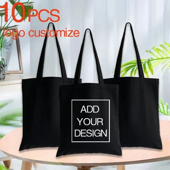 10 шт. пользовательских сумок для покупок с логотипом, женская многоразовая экологичная сумка-тоут, складная модная универсальная студенческая сумка через плечо