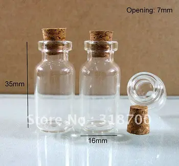 Мини-стеклянная бутылка 1000 x 3 мл с деревянной пробкой, прозрачные флаконы для образцов. 0,5 мл, доступен 1 мл, 16*35*7 мм