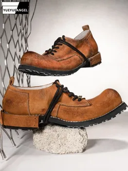 Дизайнерские Мужские Винтажные модельные туфли из натуральной воловьей кожи, Роскошные офисные официальные туфли на шнуровке, Безопасная Повседневная обувь для работы на открытом воздухе, мужские