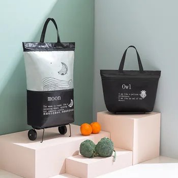 2023 Складная сумка для покупок на колесиках Оксфордская Маленькая Женская Сумка-Органайзер для овощей, Буксировочный пакет