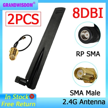 GRANDWISDOM 2шт 2,4 g антенна 8dbi sma женский wlan wifi 2,4 ГГц антенна IPX ipex 1 SMA мужской удлинитель с косичкой модуль antena