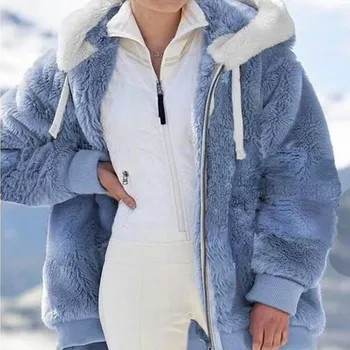 Женское зимнее пальто, модная повседневная одежда в клетку с отстрочкой, с капюшоном на молнии, Женское удобное теплое универсальное пальто из шерсти ягненка в корейском стиле