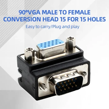 Прямоугольный адаптер VGA для женщин и мужчин с поворотной головкой на 90 ° с отверстиями от 15 до 15 Легко носить с собой, Подключи и играй Преобразование линии VGA