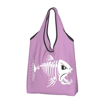 Изготовленные на заказ сумки для покупок с рыбьей костью и скелетом, Женские портативные сумки для покупок Большой емкости